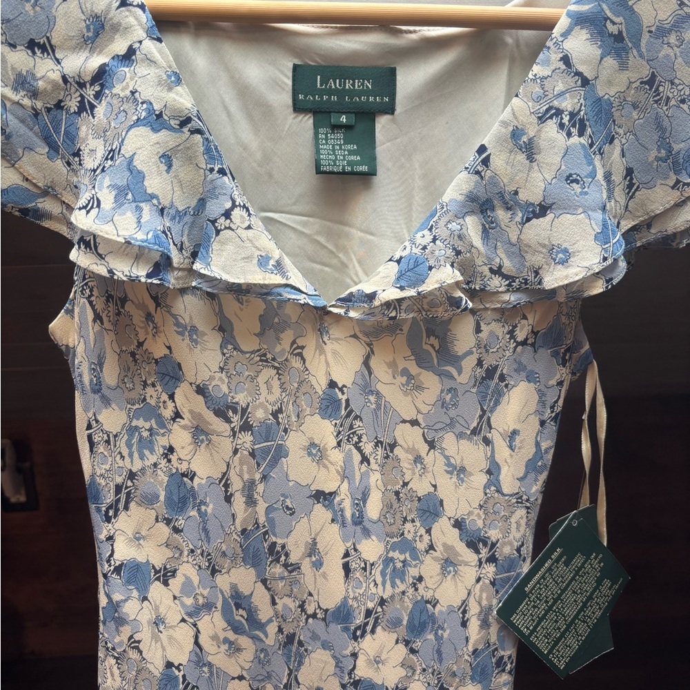 Lauren Ralph Lauren Women's Blue and White Floral Dress vintage 90s dead stock